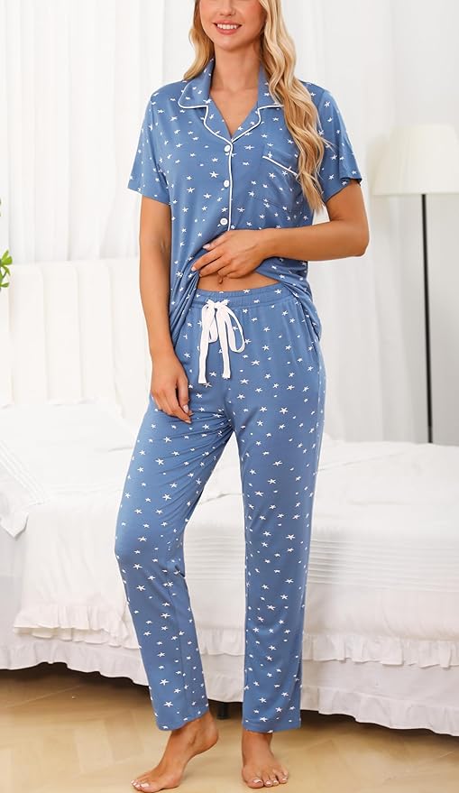 Women's Pants Pajama Set - Short Sleeve - 2 Piece