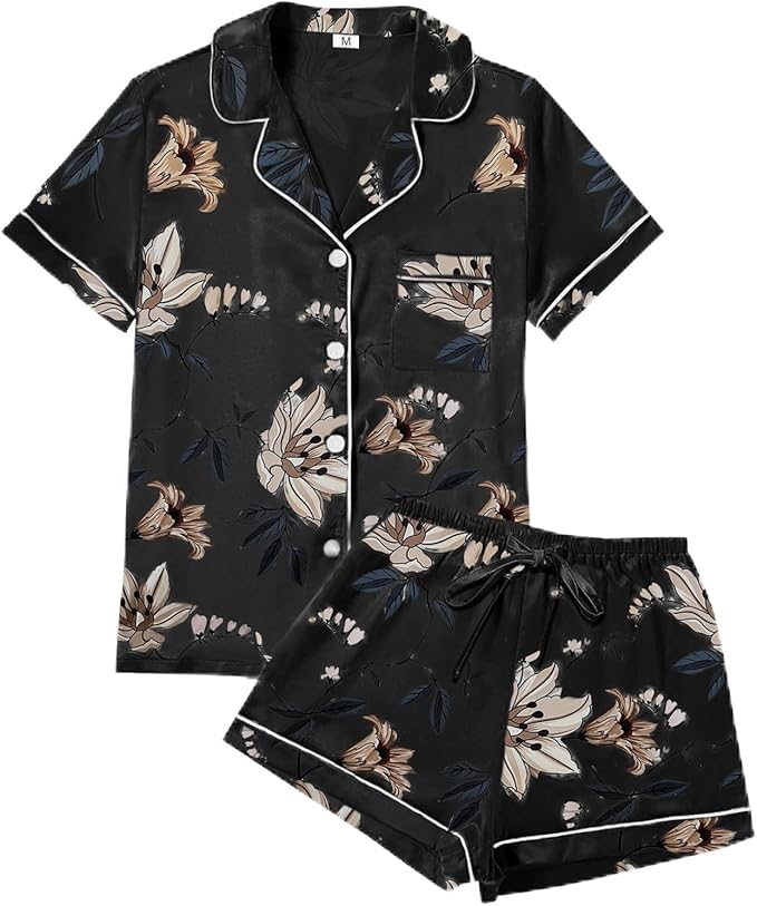 Satin Pajama Set - Short Sleeve - 4 Piece