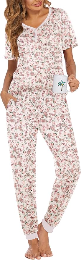 Women's Pants Pajama Set - Short Sleeve - 2 Piece