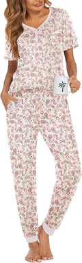 Women's Pants Pajama Set - Short Sleeve - 2 Piece