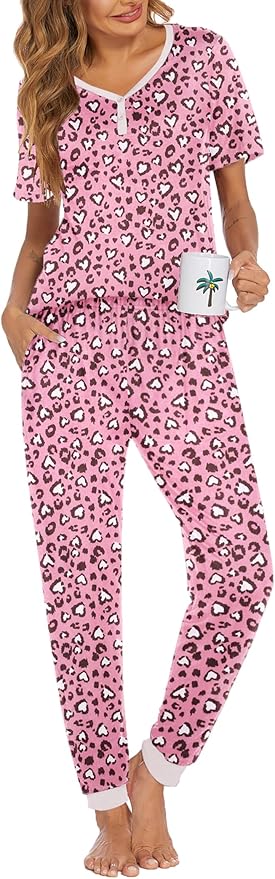 Women's Pants Pajama Set - Short Sleeve - 2 Piece