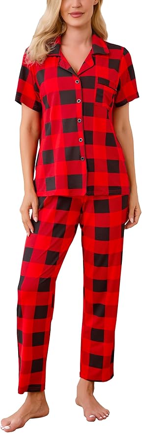 Women's Pants Pajama Set - Short Sleeve - 2 Piece