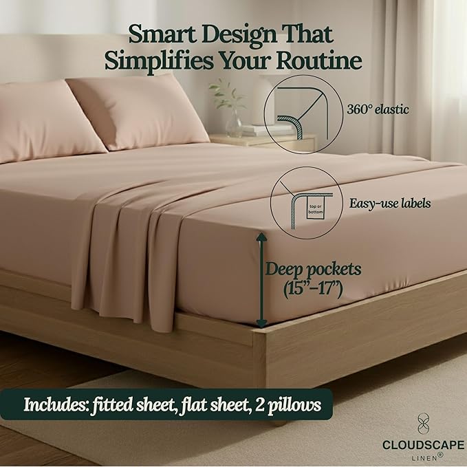 Linen Bed Sheet Set - California King - 4 Piece
