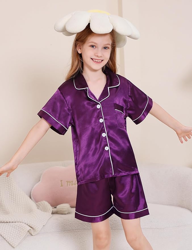Satin Pajama Set - Short Sleeve - 2 Piece