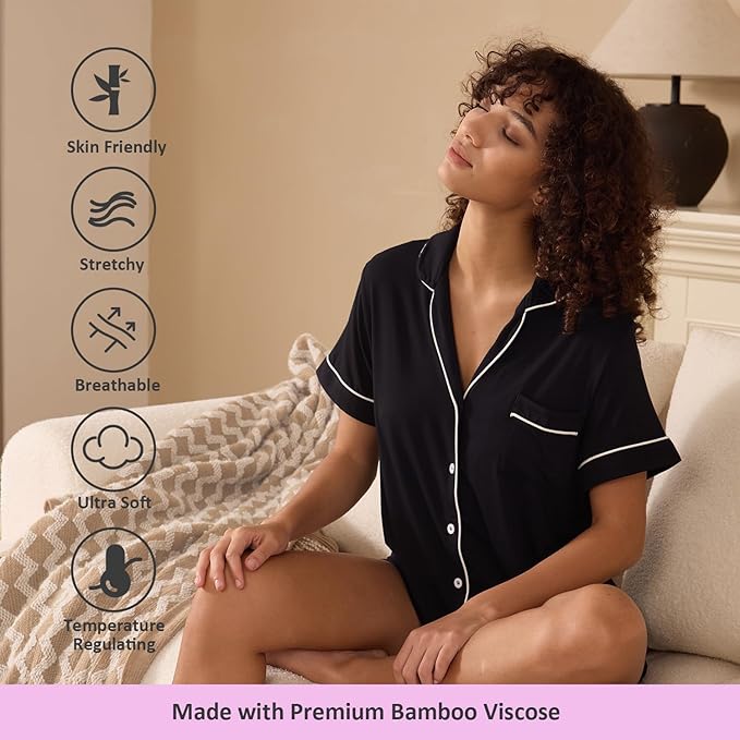 Women's Bamboo Cooling Pajama Set - Short Sleeve - 2 Piece