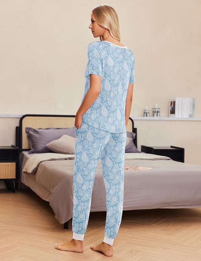 Women's Pants Pajama Set - Short Sleeve - 2 Piece