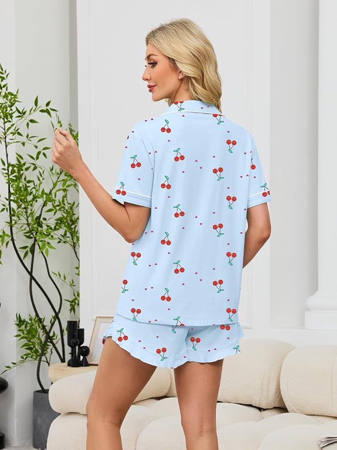 100% Cotton Shorts Pajama Set - Short Sleeve - 2 Piece