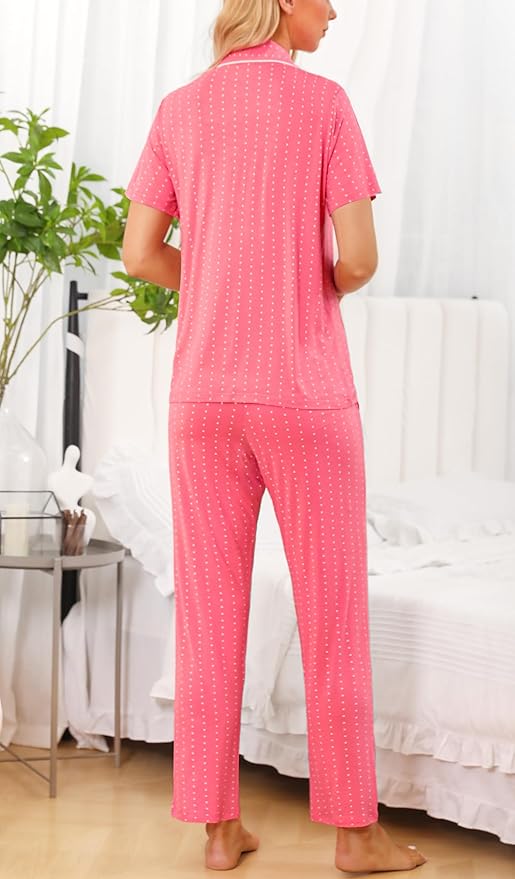 Women's Pants Pajama Set - Short Sleeve - 2 Piece