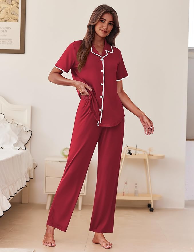Women's Pants Pajama Set - Short Sleeve - 2 Piece