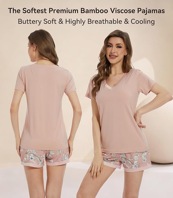 Women's Bamboo Cooling Pajama Set - Short Sleeve - 2 Piece
