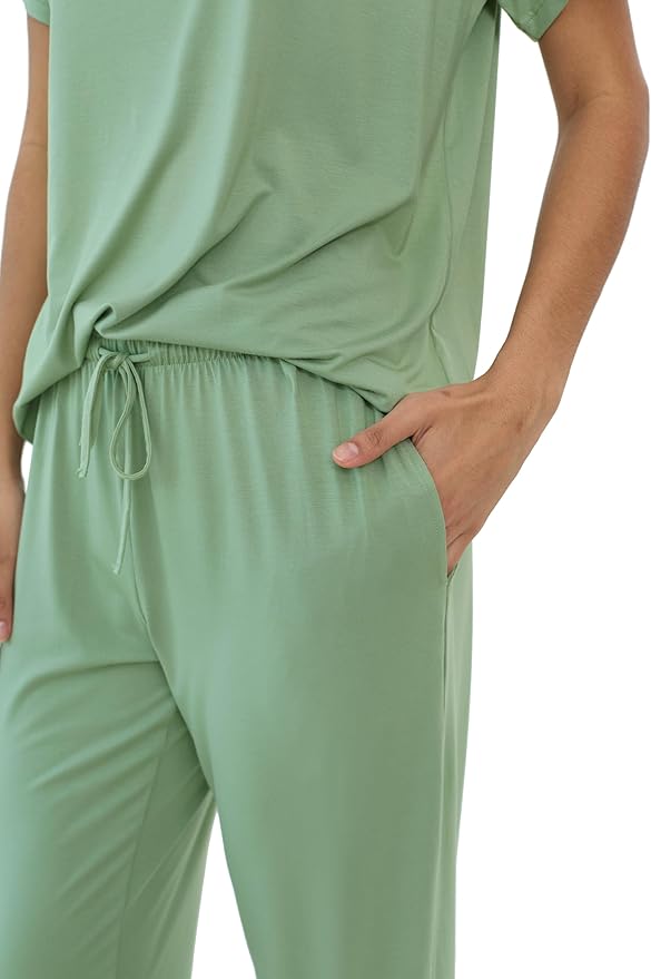 Women's Bamboo Pants Pajama Set - Short Sleeve - 2 Piece