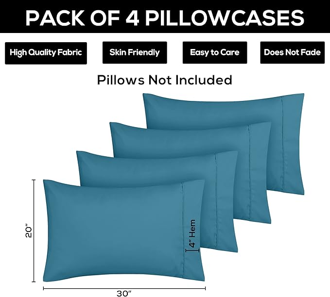 Microfiber Pillowcase Set - Queen - 20 x 30 in - 4 Pack
