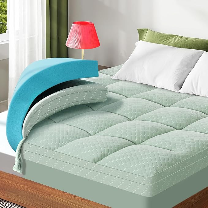 Memory Foam Cooling Mattress Topper - Queen - 21 in Deep Pocket