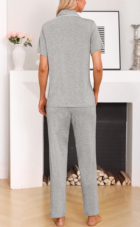 Women's Pants Pajama Set - Short Sleeve - 2 Piece