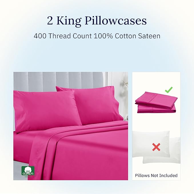 100% Cotton Pillowcase Set - King - 2 Piece
