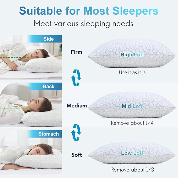 Memory Foam Cooling Bed Pillow - King - 2 Pack