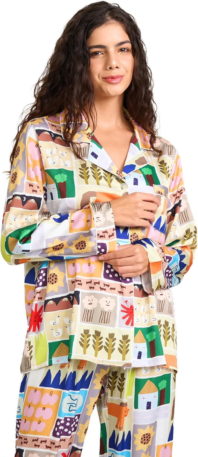 Satin Pajama Set - Long Sleeve - 2 Piece