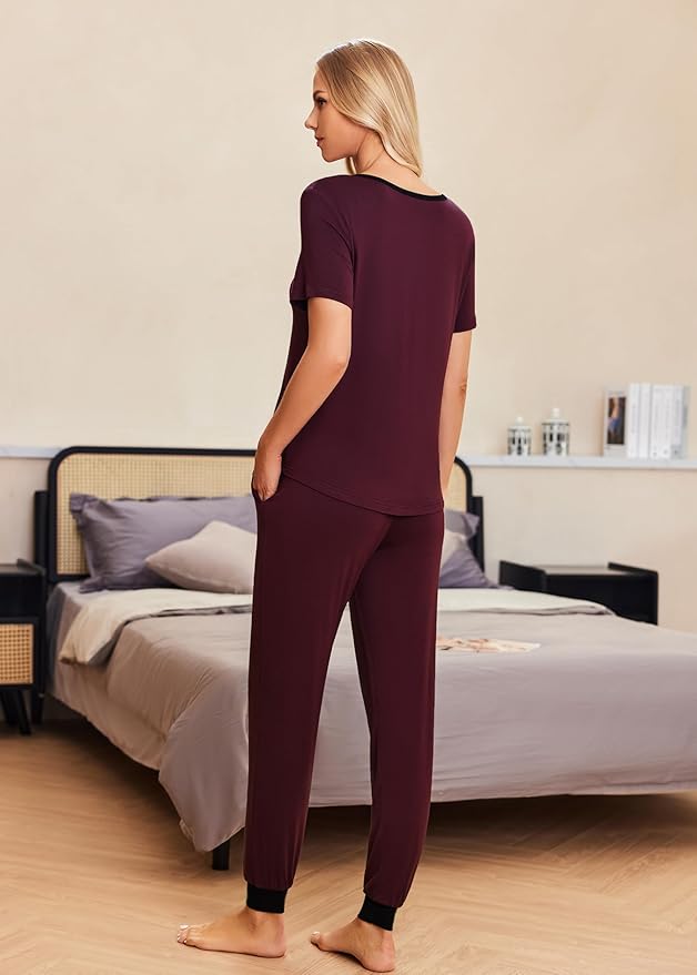 Women's Pants Pajama Set - Short Sleeve - 2 Piece