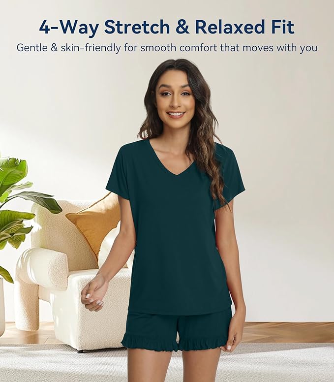 Bamboo Cooling Shorts Pajama Set - Short Sleeve - 2 Piece