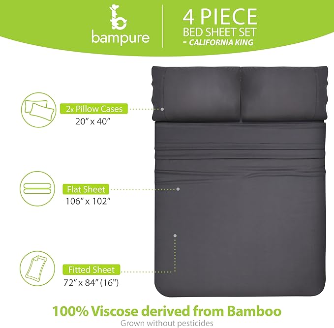 Bamboo Cooling Bed Sheet Set - California King - 4 Piece