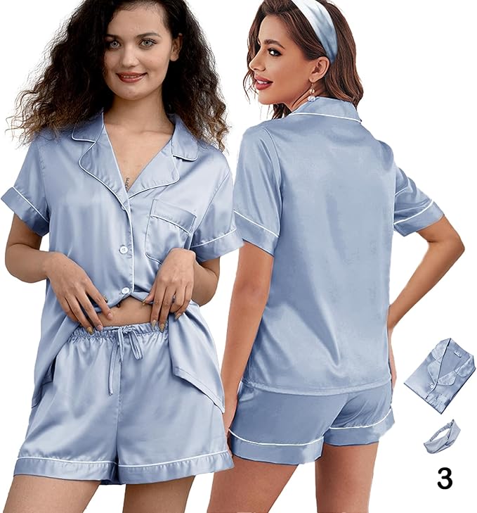Satin Shorts Pajama Set - 3 Piece