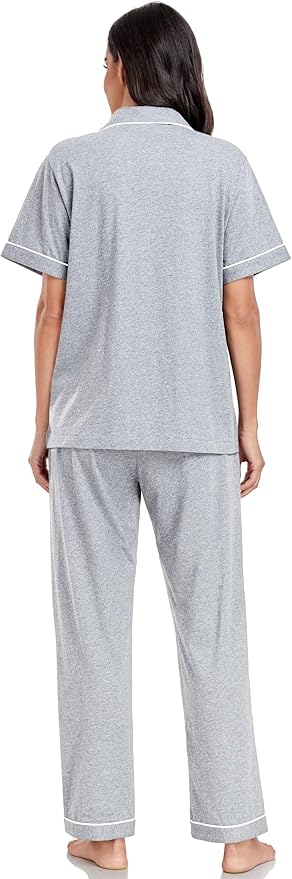 Women's 100% Cotton Pants Pajama Set - Short Sleeve - 2 Piece