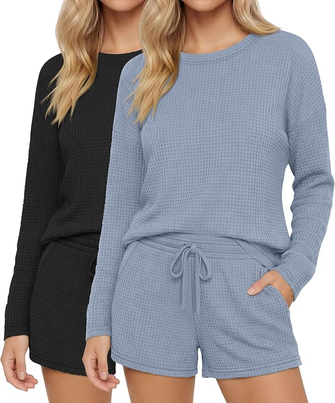 Women's Shorts Pajama Set - Long Sleeve - 2 Pack - 2 Piece