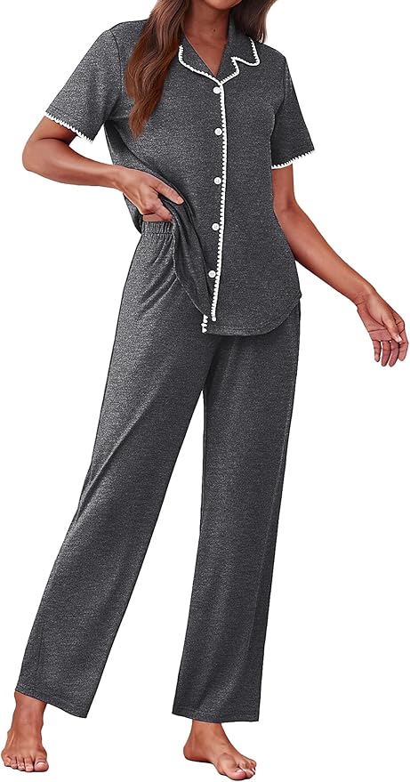 Women's Pants Pajama Set - Short Sleeve - 2 Piece