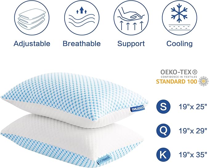 Memory Foam Cooling Bed Pillow - Standard - 2 Pack