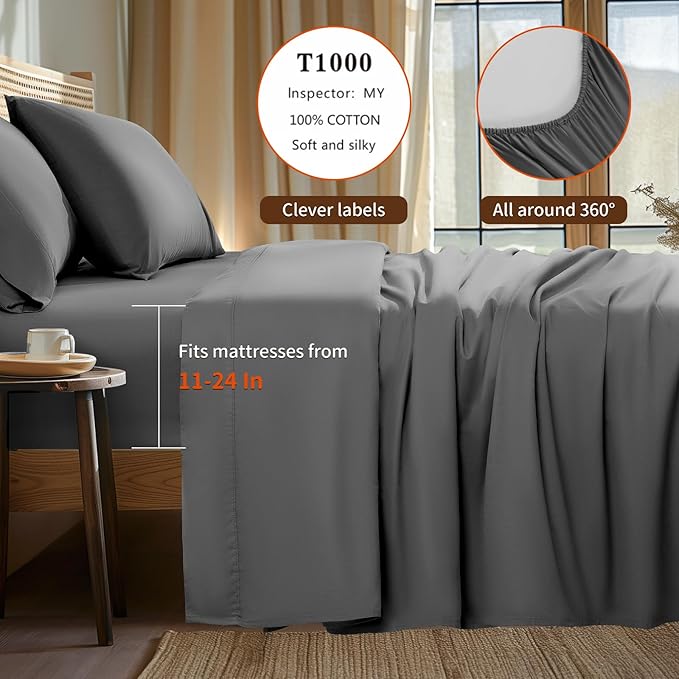100% Cotton Bed Sheet Set - Full - 4 Piece