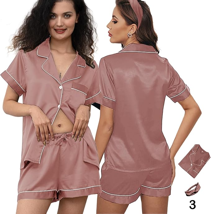 Satin Shorts Pajama Set - 3 Piece