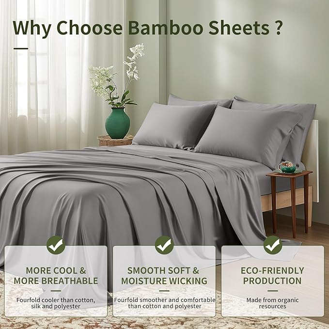 Bamboo Cooling Bed Sheet Set - King - 6 Piece