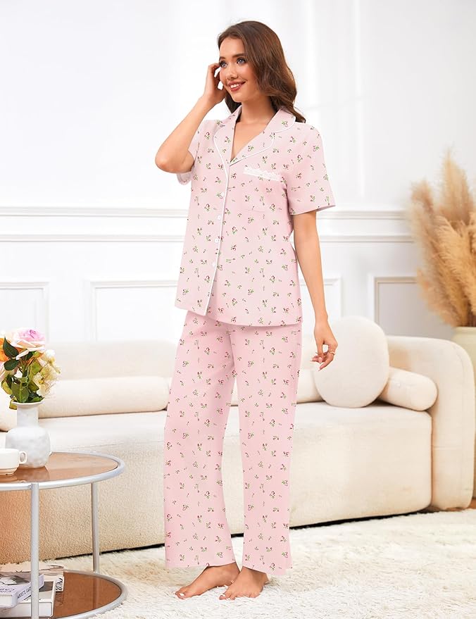 Women's 100% Cotton Pajama Set - Short Sleeve - 2 Piece