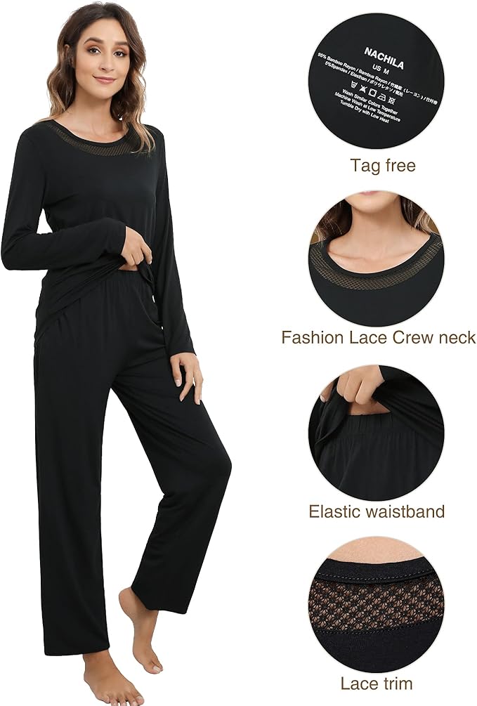 Women's Bamboo Pants Pajama Set - Long Sleeve