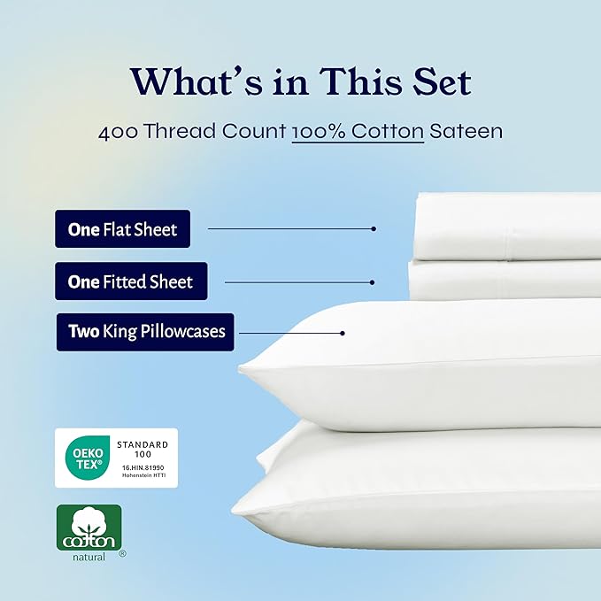 100% Cotton Bed Sheet Set - King - 4 Piece