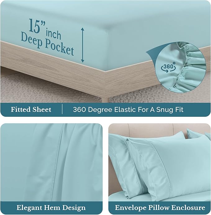 100% Cotton Bed Sheet Set - Queen - 15 in Deep Pocket - 6 Piece