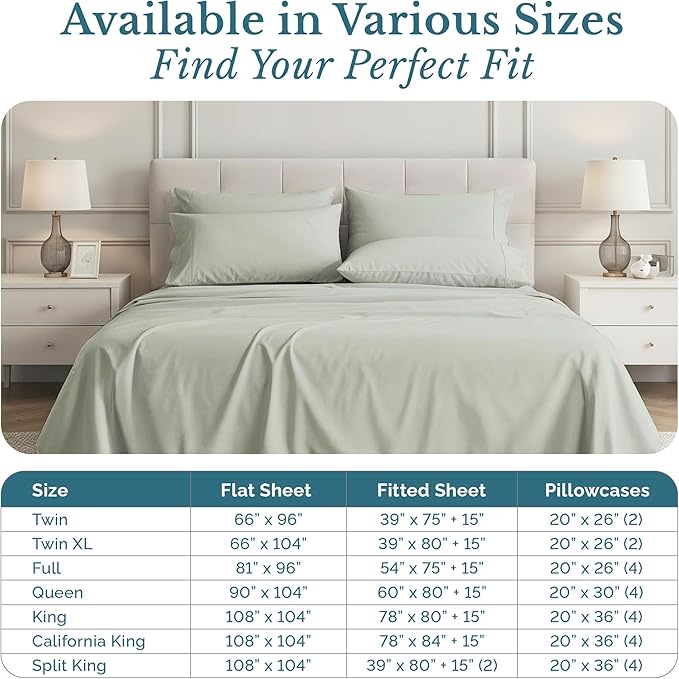 Bed Sheet Set - King - 15 in Deep Pocket - 6 Piece