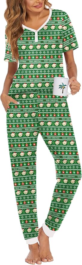 Women's Pants Pajama Set - Short Sleeve - 2 Piece