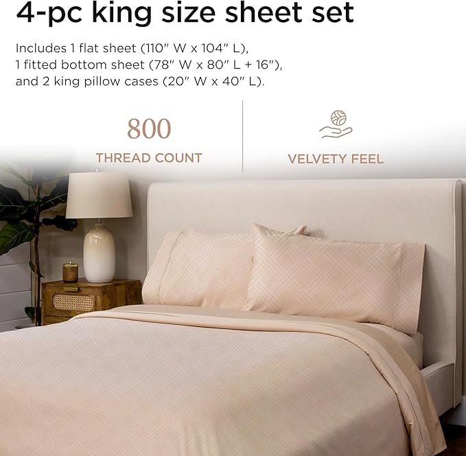 100% Cotton Bed Sheet Set - King - 4 Piece