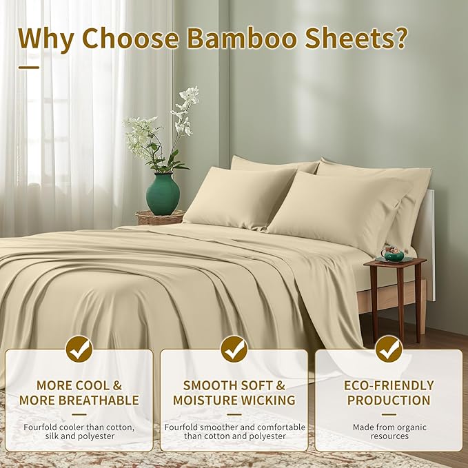 Bamboo Cooling Bed Sheet Set - Queen - 6 Piece