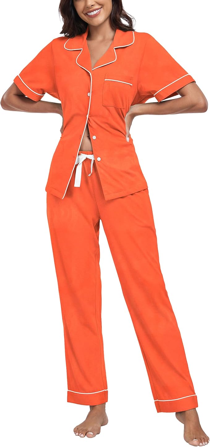 Women's 100% Cotton Pants Pajama Set - Short Sleeve - 2 Piece