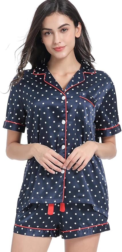 Women's Satin Pajama Set - Short Sleeve - 2 Piece
