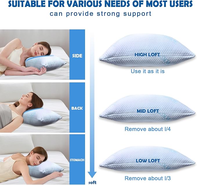 Memory Foam Cooling Bed Pillow - Queen - 2 Piece