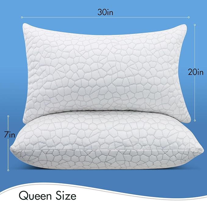 Memory Foam Cooling Bed Pillow - Queen - 2 Pack