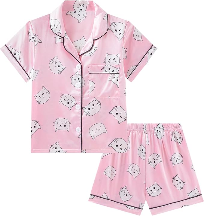 Satin Pajama Set - Short Sleeve - 2 Piece