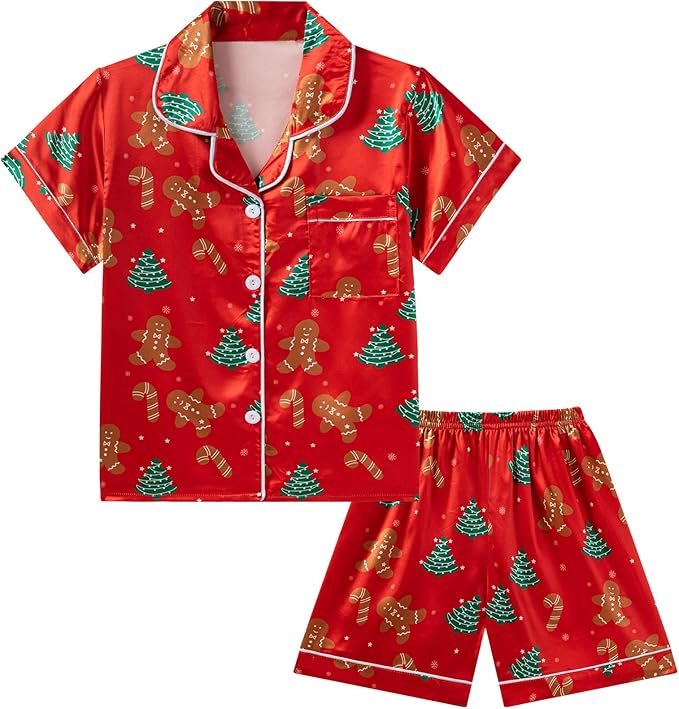 Satin Pajama Set - Short Sleeve - 2 Piece
