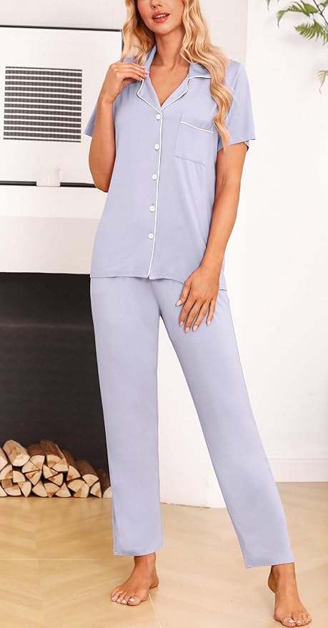 Women's Pants Pajama Set - Short Sleeve - 2 Piece