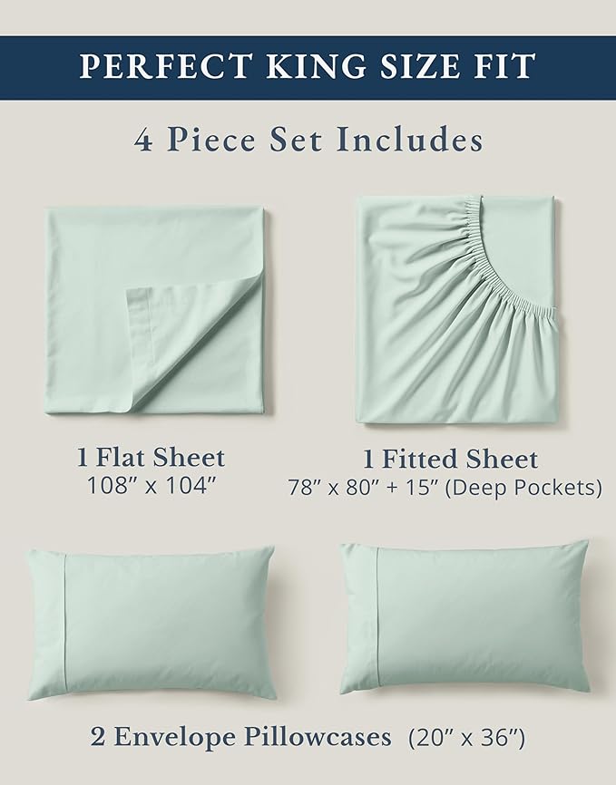 Linen Bed Sheet Set - King - 15 in Deep Pocket - 4 Piece