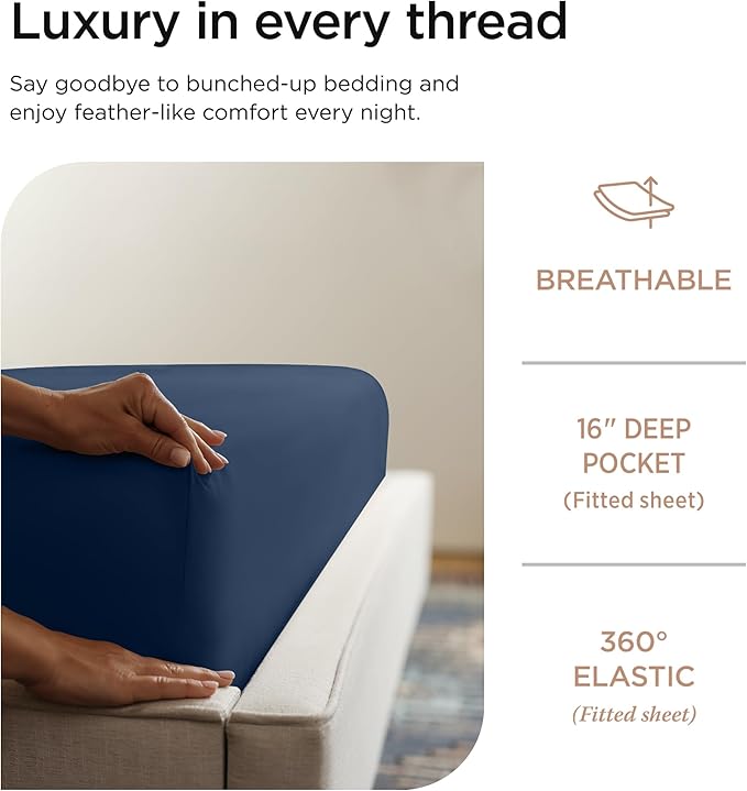 100% Cotton Bed Sheet Set - King - 16 in Deep Pocket - 4 Piece