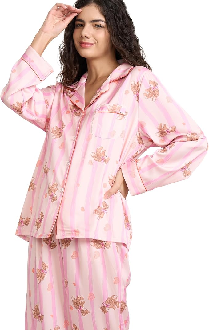 Satin Pajama Set - Long Sleeve - 2 Piece